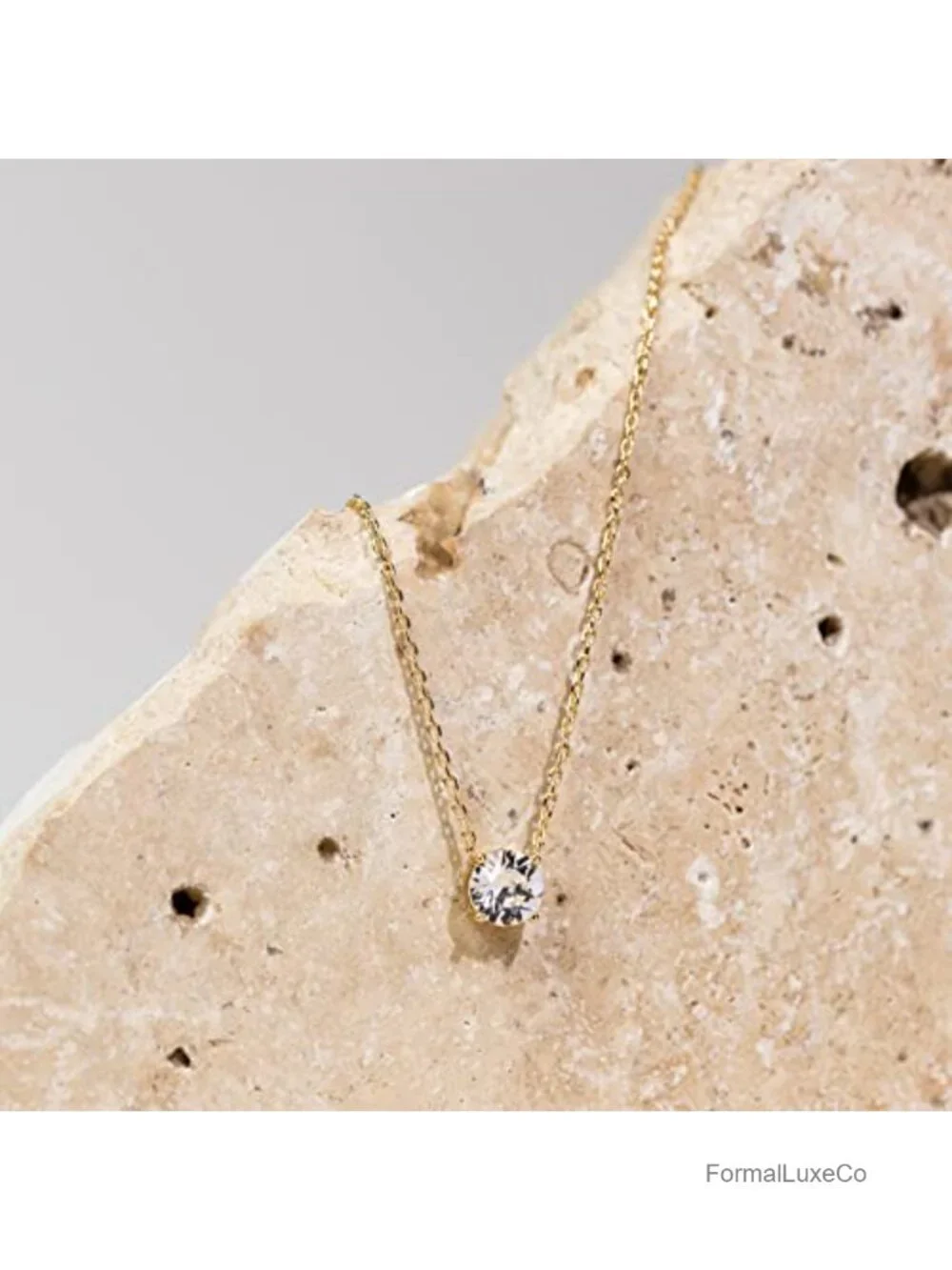 14K Gold Plated Cubic Zirconia Solitaire Pendant Dainty Choker Necklace